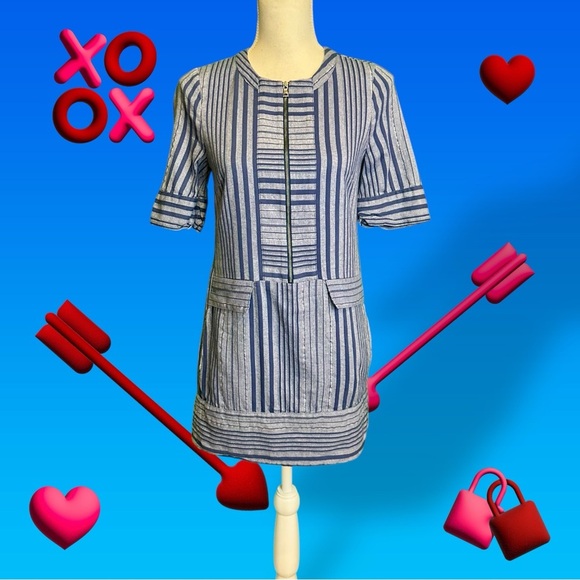 NWOT BCBGMaxAzria ‘Tonal Canyon Striped Zip Front Shift Dress’ in Chambray XXS - Picture 5 of 16